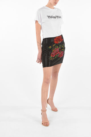 COUTURE EST.1978 all over rhinestone embellishment floral patterned RIOT mini skirt