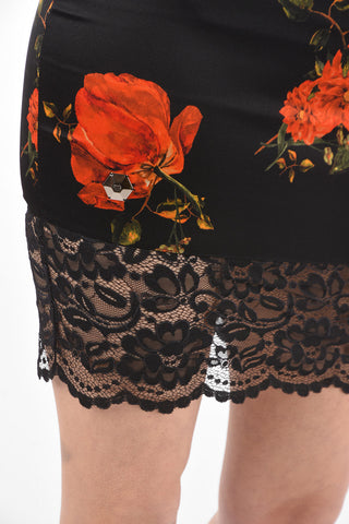 COUTURE EST.1978 floral patterned satin NOT ROUGH mini skirt with lace hem