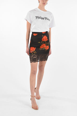 COUTURE EST.1978 floral patterned satin NOT ROUGH mini skirt with lace hem