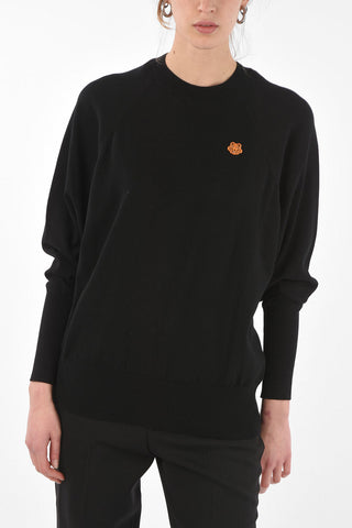 Crew Neck Logo Patch Cotton Sweater