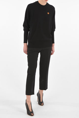 Crew Neck Logo Patch Cotton Sweater