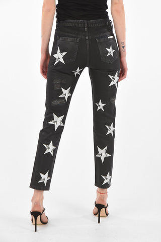 Printed NEVER GROW OLD Boyfriend Denims with Strass