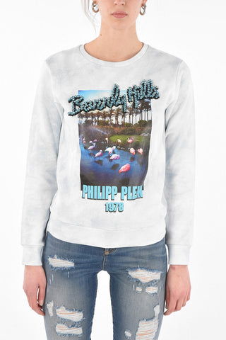 COUTURE EST.1978 flamingo printed tie dye effect crew-neck sweatshirt