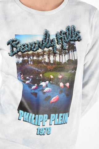 COUTURE EST.1978 flamingo printed tie dye effect crew-neck sweatshirt