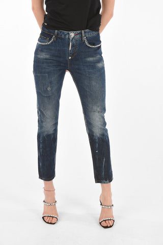 Rhinestone Detail CRYSTAL PLEIN Boyfriend Denims