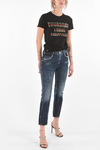 Rhinestone Detail CRYSTAL PLEIN Boyfriend Denims
