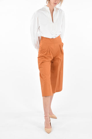 Back Zipped Cotton Gaucho Pants