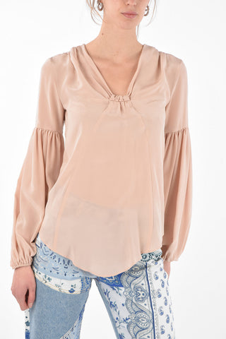 Balloon-sleeved Silk Blouse