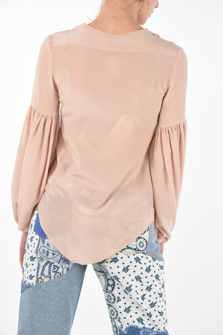 Balloon-sleeved Silk Blouse