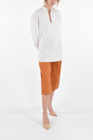 Puffed-sleeve Embroidered Cotton Tunic