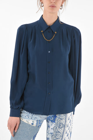 Chain Button-down Collar Silk Shirt
