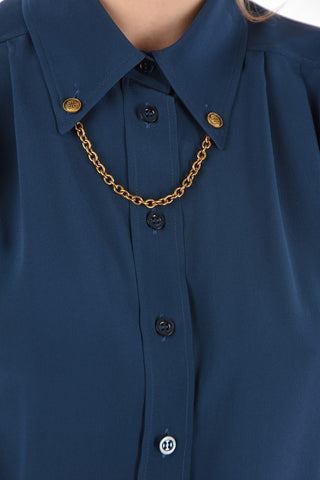 Chain Button-down Collar Silk Shirt