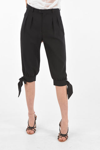 Double-pleated Bow Bottom Cropped Pants