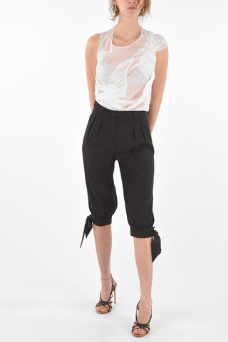 Double-pleated Bow Bottom Cropped Pants