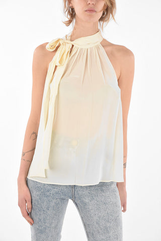 Ribbon Halter Neck Silk Top
