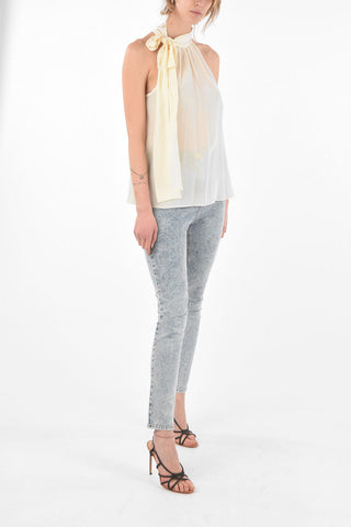 Ribbon Halter Neck Silk Top