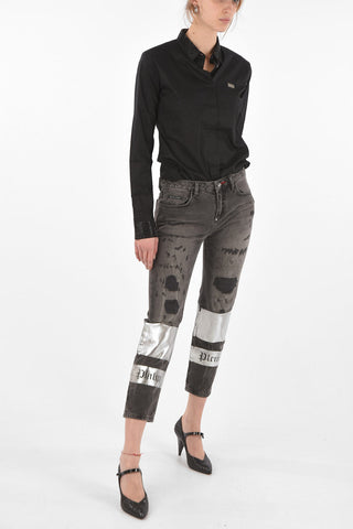 Printed Distressed Boyfriend Denims