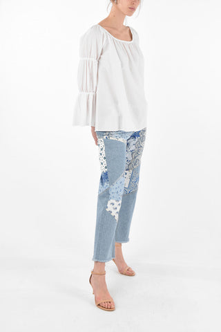 Blusa Off-Shoulder in Cotone Goffrato