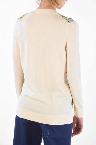 Wool BOYFRIEND Cardigan with Floral Printed Silk Front Panel