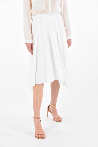 Elastic Waistband Flared Cotton Midi Skirt