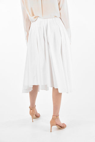 Elastic Waistband Flared Cotton Midi Skirt