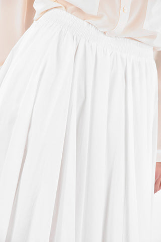 Elastic Waistband Flared Cotton Midi Skirt