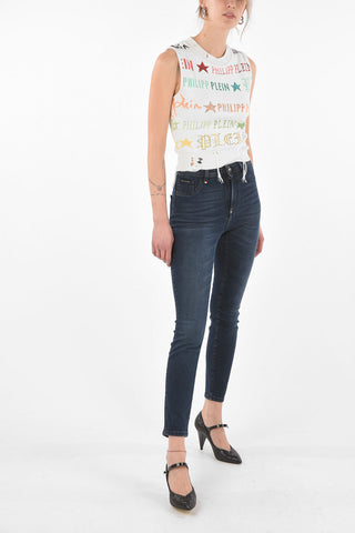 Gilet in Maglia Distressed con Strass