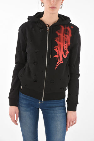 EST.1978 hooded Triple Plein sweatshirt with cut out details