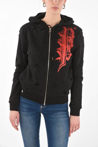 EST.1978 hooded Triple Plein sweatshirt with cut out details