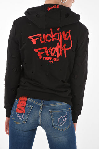 EST.1978 hooded Triple Plein sweatshirt with cut out details