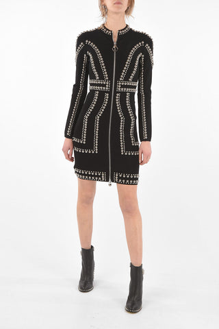 Long Sleeve Mini Dress BLACK PANTHER with Studs Applied