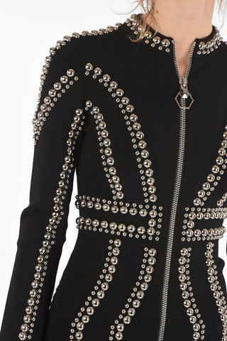 Long Sleeve Mini Dress BLACK PANTHER with Studs Applied