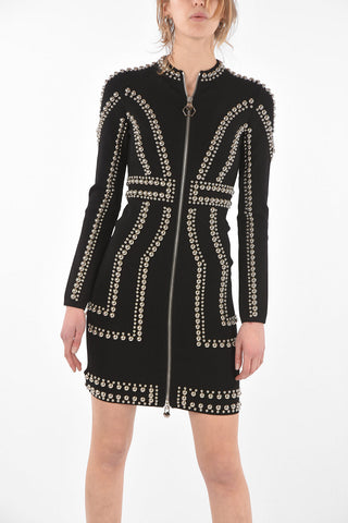 Long Sleeve Mini Dress BLACK PANTHER with Studs Applied