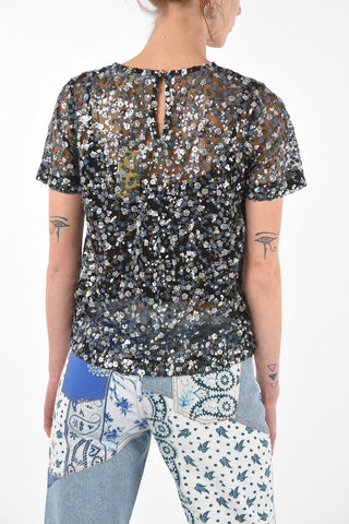 All-Over Sequined Embroidered Mesh Top