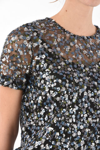 All-Over Sequined Embroidered Mesh Top