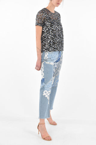 All-Over Sequined Embroidered Mesh Top