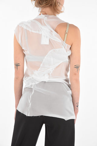 Top Smanicato Asimmetrico in Seta Stretch