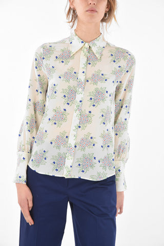Standard Collar Floral Patterned Silk Shirt