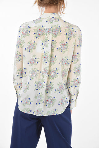 Standard Collar Floral Patterned Silk Shirt