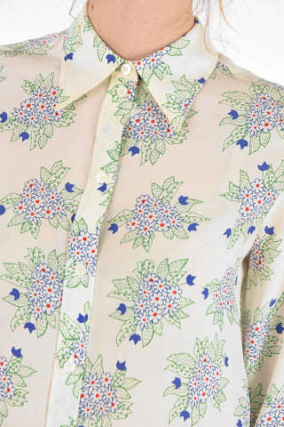 Standard Collar Floral Patterned Silk Shirt