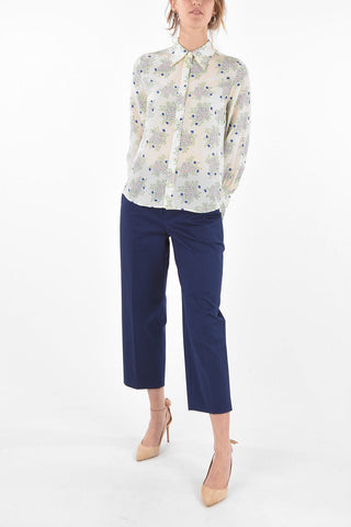 Standard Collar Floral Patterned Silk Shirt