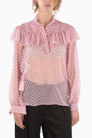 Camicia a Pois con Volant e Maniche a Sbuffo