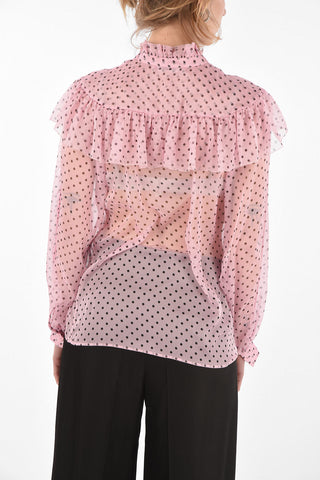 Camicia a Pois con Volant e Maniche a Sbuffo
