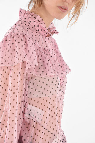 Camicia a Pois con Volant e Maniche a Sbuffo