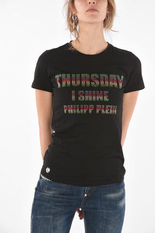 COUTURE cotton THURSDAY crew-neck T-Shirt with rhinestone embellishment