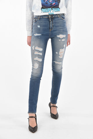 High Waist Slim Fit FLY distressed jeans