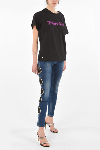 COUTURE EST.1978 Crew Neck Printed Logo T-Shirt with Crystals