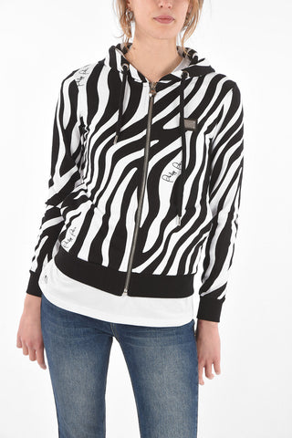 COUTURE EST.1978 zebra printed sweatshirt with hood and zip closure