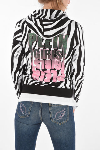COUTURE EST.1978 zebra printed sweatshirt with hood and zip closure