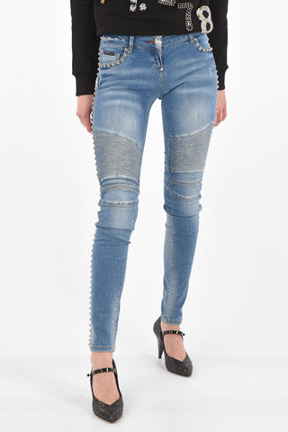 studded profile slim fit biker jeans